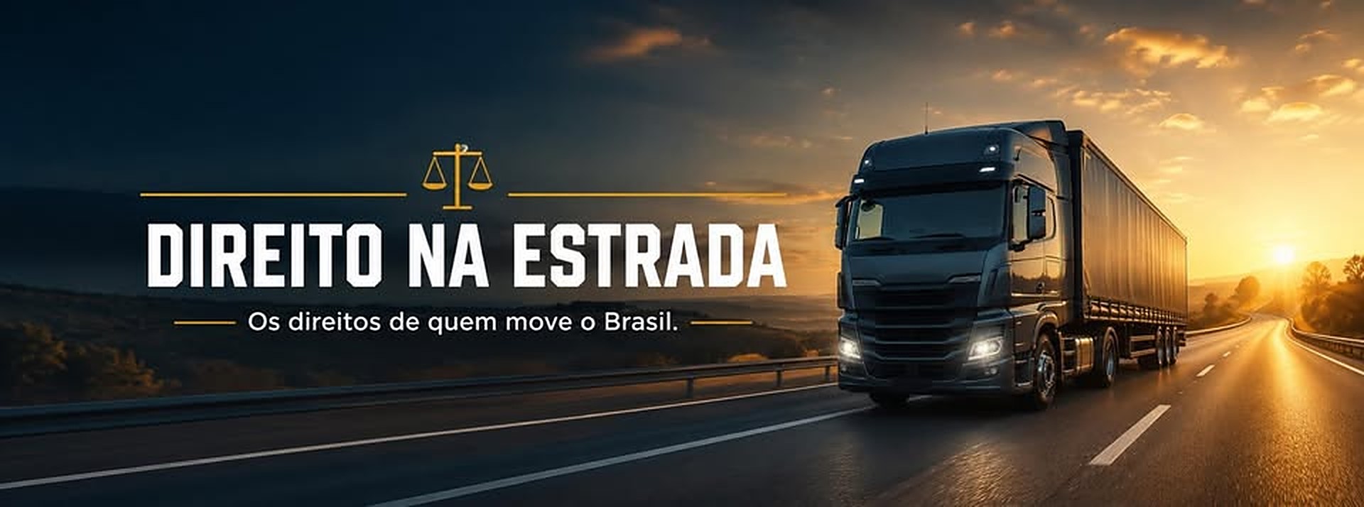 Caminhão na estrada ao pôr do sol — Direito na Estrada, os direitos de quem move o Brasil